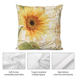 Sunflower pillow cover with vintage French text design. Soft, fluffy, and decorative plush pillow for sofa or living room.