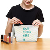 Custom PU makeup bag with 'YOUR DESIGN HERE', personalized cosmetic storage.