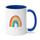 Personalized white ceramic Pride mug with rainbow design and blue handle, MyArtsyGift