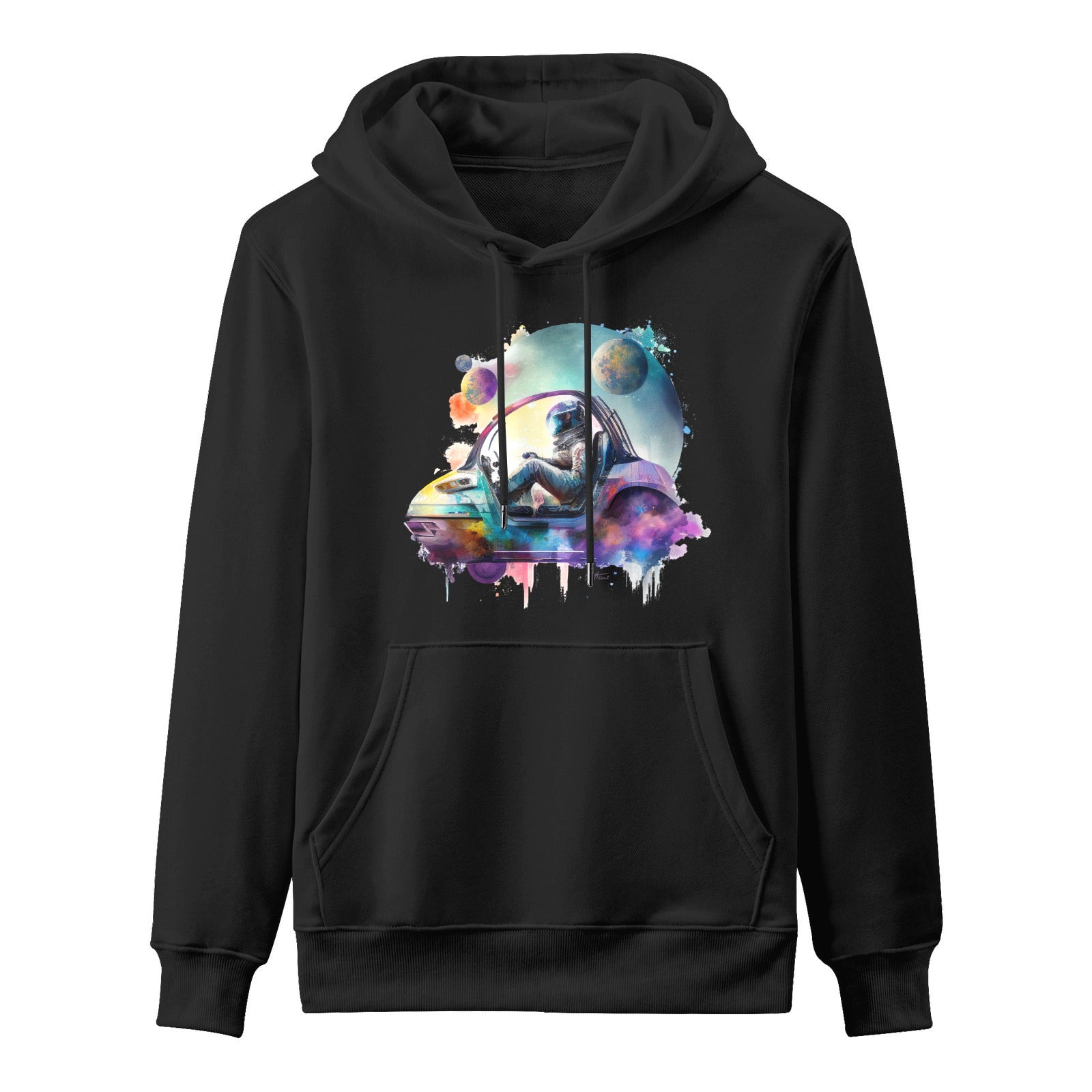 Cosmo Car - Astro Cruise men's black hooded sweatshirt with space design