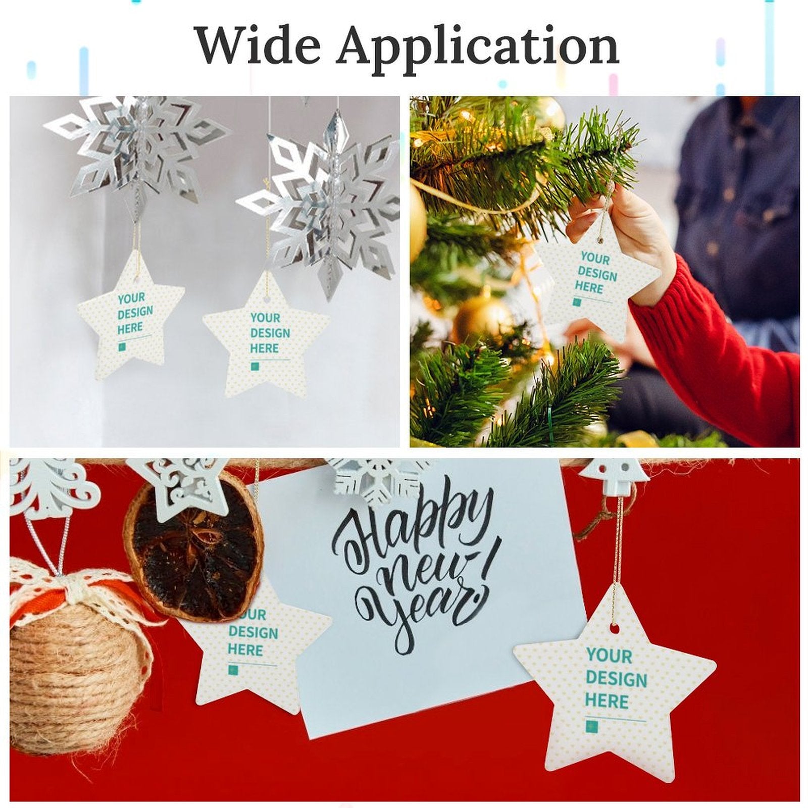 Customizable ceramic Christmas star ornament with "YOUR DESIGN HERE", ideal for holiday decor and gifts