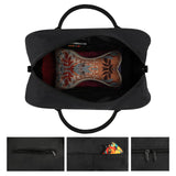 Black nylon travel bag with dual zippers, top handle, and interior pocket. Customizable travel bag for women and men.