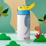 MyArtsyGift 12oz kids insulated water bottle with elephant design and 'DREAM' text, leak-proof cup with straw for school.