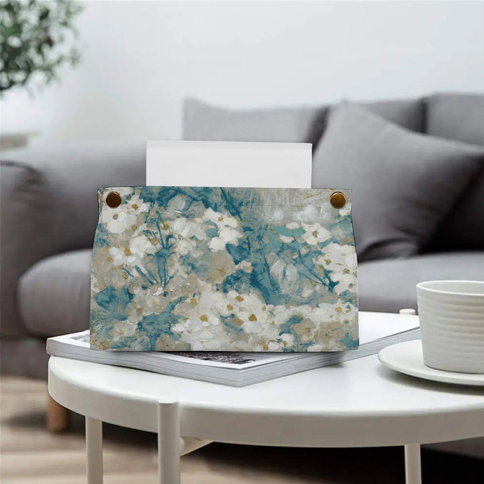 Floral PU tissue box cover, rectangular holder for bathroom, kitchen, or office. MyArtsyGift.com