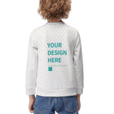 Customizable youth hoodie with "YOUR DESIGN HERE" text, heart pattern, soft and comfy, perfect for personalized gifts