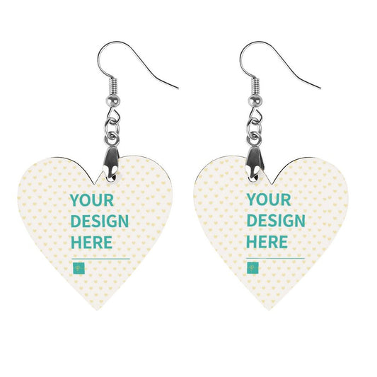 Custom wooden drop earrings with heart design, personalized accessory for women and girls