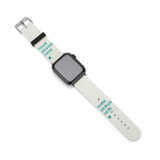 Custom white silicone Apple Watch band with 'YOUR DESIGN HERE' text, for personalized designs