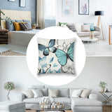 Plush pillow cover with blue butterfly art, for sofa or couch decor, soft short plush material.