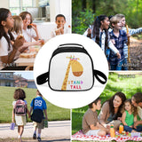 MyArtsyGift kids lunch bag with giraffe design and Stand Tall message, perfect for school, picnic, and camping.