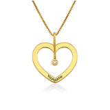 Gold heart necklace with diamond and custom engraved name, perfect jewelry gift for women