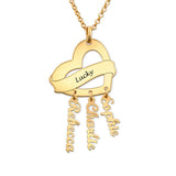 Personalized Gold Heart Necklace with Names - Custom Name Jewelry Gift for Her, with "Lucky" and names