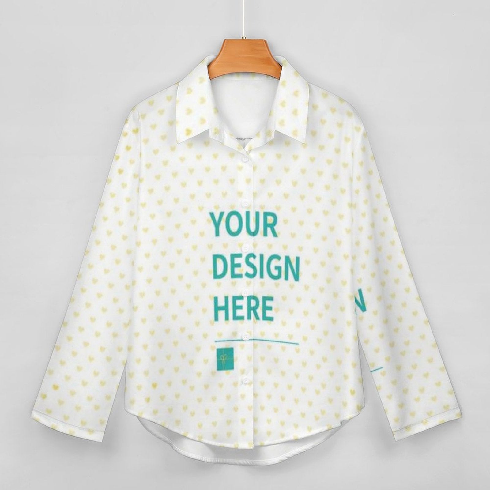 Custom women's polyester shirt with 'YOUR DESIGN HERE' design, loose fit blouse, customizable top