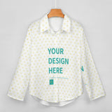 Custom women's polyester shirt with 'YOUR DESIGN HERE' design, loose fit blouse, customizable top