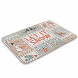 Coral velvet bath rug with 'LET IT SNOW' design, snowman, deer illustrations, for bathroom, kitchen