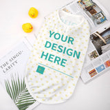 Customizable dog vest, white cotton-like fabric with heart pattern. Personalize with 'YOUR DESIGN HERE' on MyArtsyGift.