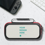 Custom Nintendo Switch carrying case with handle, with personalized design area, black with red trim for Switch console.
