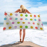 MyArtsyGift beach towel with polka dot pattern, microfiber, woman on beach