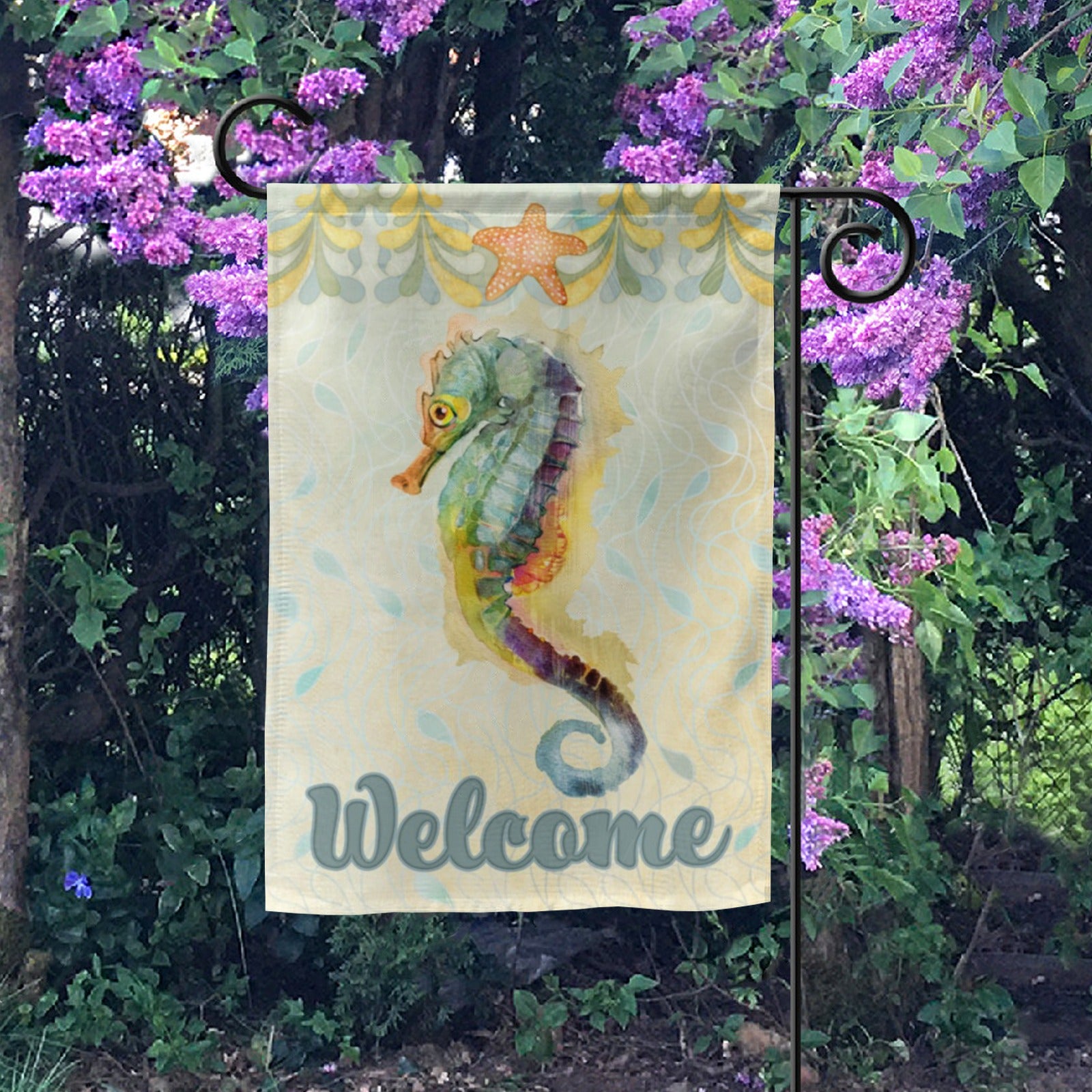 Double-sided Seahorse Welcome Garden Flag for Yard Farmhouse Decor, 100% Polyester