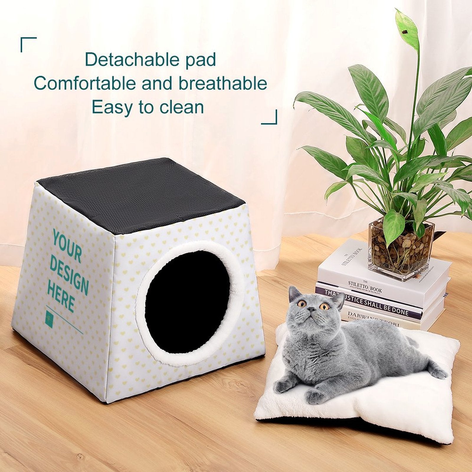 Custom Waterloo Dog Cat House Cube Bed with Your Design Here option, Oxford fabric, breathable, comfortable