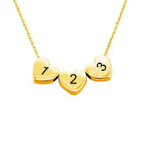 Gold heart necklace with numbers 1, 2, 3; Personalized jewelry gift for men & women