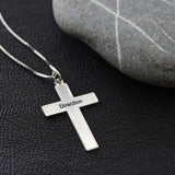 Silver cross pendant necklace with 'Direction' engraved, a Christian gift for men and women