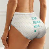 Custom low-rise women's underwear in milk silk with 'YOUR DESIGN HERE' text, personalized design on soft, breathable fabric.