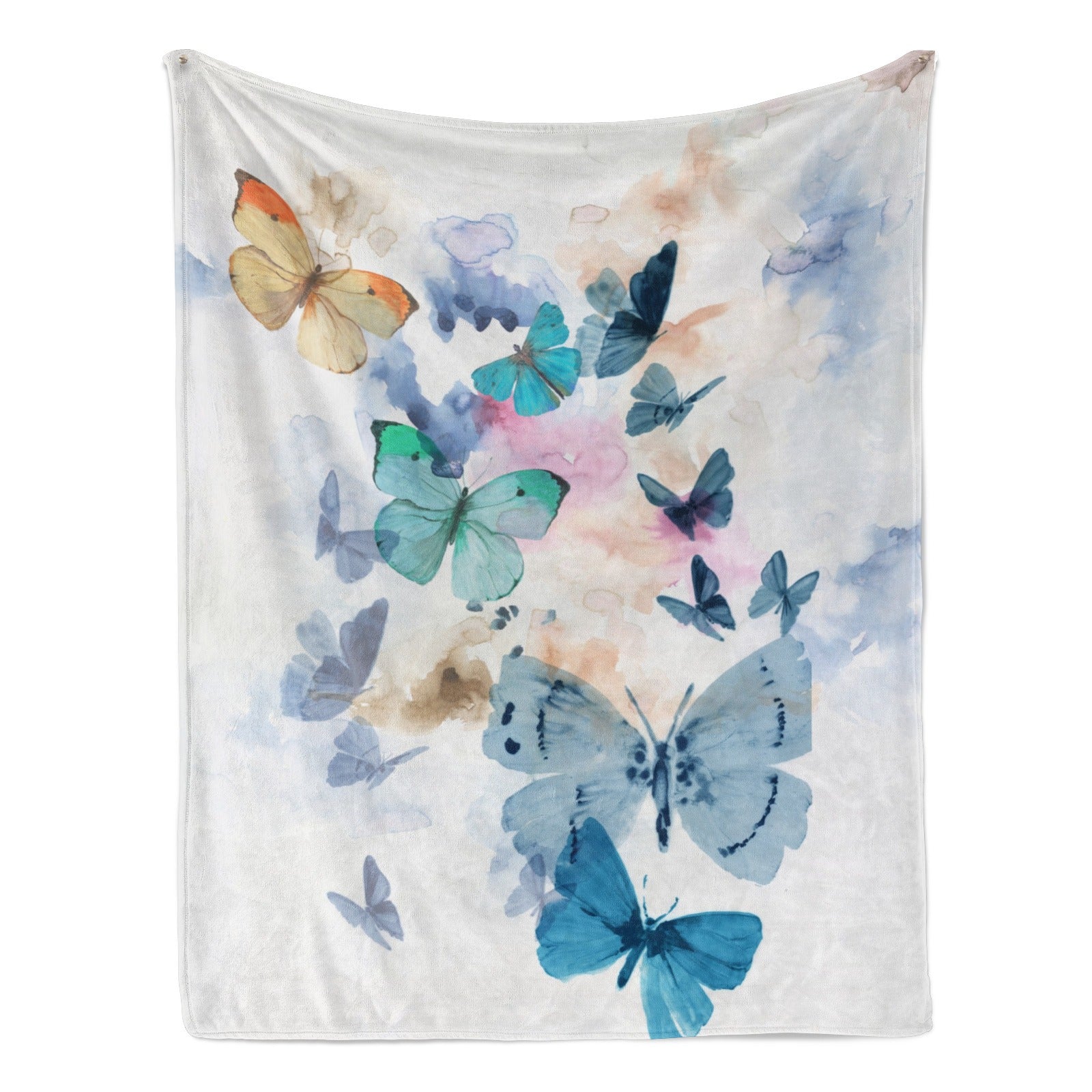 Blue Butterflies Flannel Blanket for Sofa Couch Bed, watercolor butterfly design