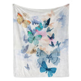 Blue Butterflies Flannel Blanket for Sofa Couch Bed, watercolor butterfly design