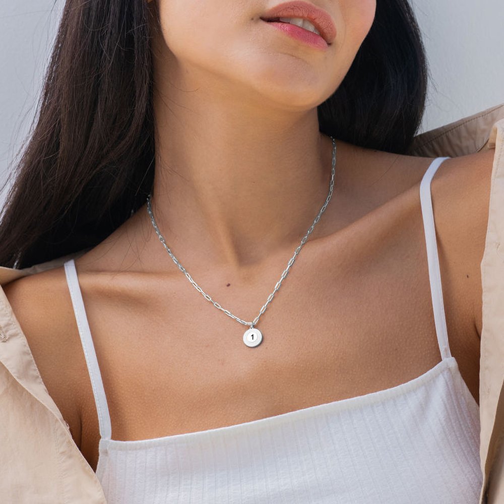 Silver number 1 pendant necklace for women, custom initial tag necklace, dainty jewelry