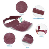 Custom maroon denim visor with 'YOUR DESIGN HERE' text, featuring an adjustable strap and cotton sweatband.