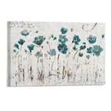 Abstract floral canvas print, blue flowers on white, wall art for home decor.