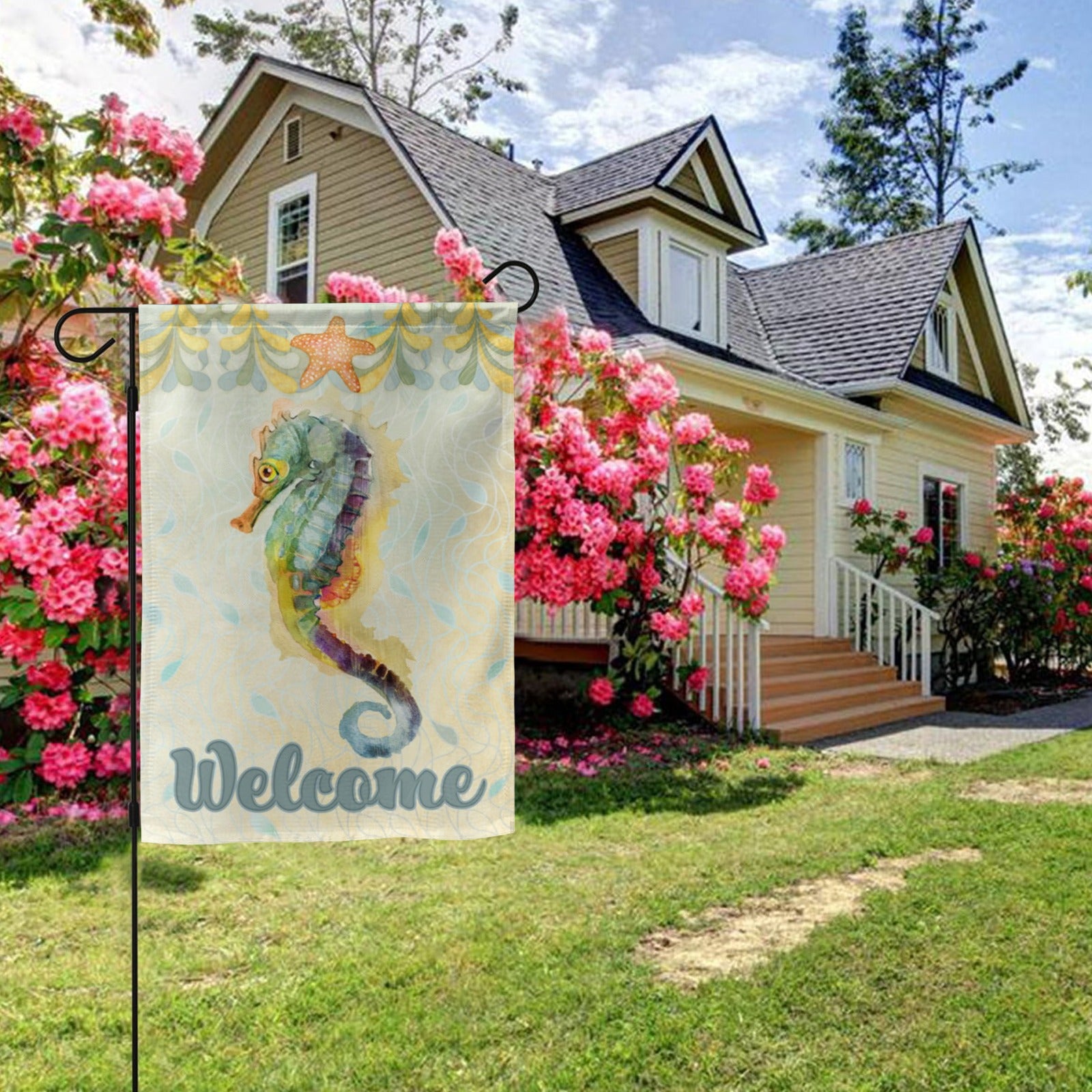 Seahorse Welcome Garden Flag, double-sided polyester farmhouse yard decor
