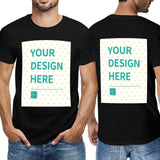 Black custom men's double-sided short sleeve t-shirt with 'YOUR DESIGN HERE' print, cotton fabric for MyArtsyGift