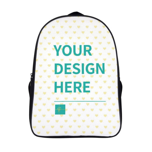 Customizable laptop backpack for women and men with 'YOUR DESIGN HERE' text.
