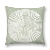 Soft plush pillow cover in light green with white tree ring design, decorative for living room, sofa or couch.