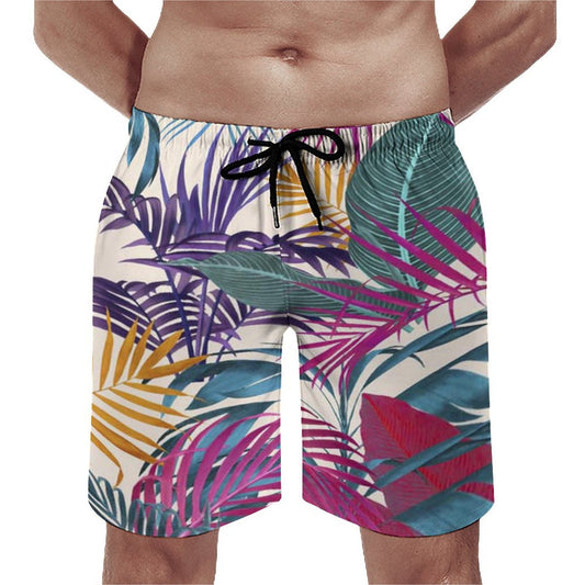 Men's Hawaiian swim shorts with colorful tropical print, quick-dry fabric