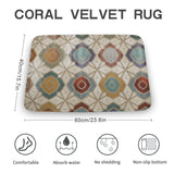 Coral velvet bath rug with geometric pattern, non-slip and quick-drying for bathroom.