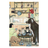 1000-piece wooden jigsaw puzzle of a cat and dog tea party scene for family fun and relaxation
