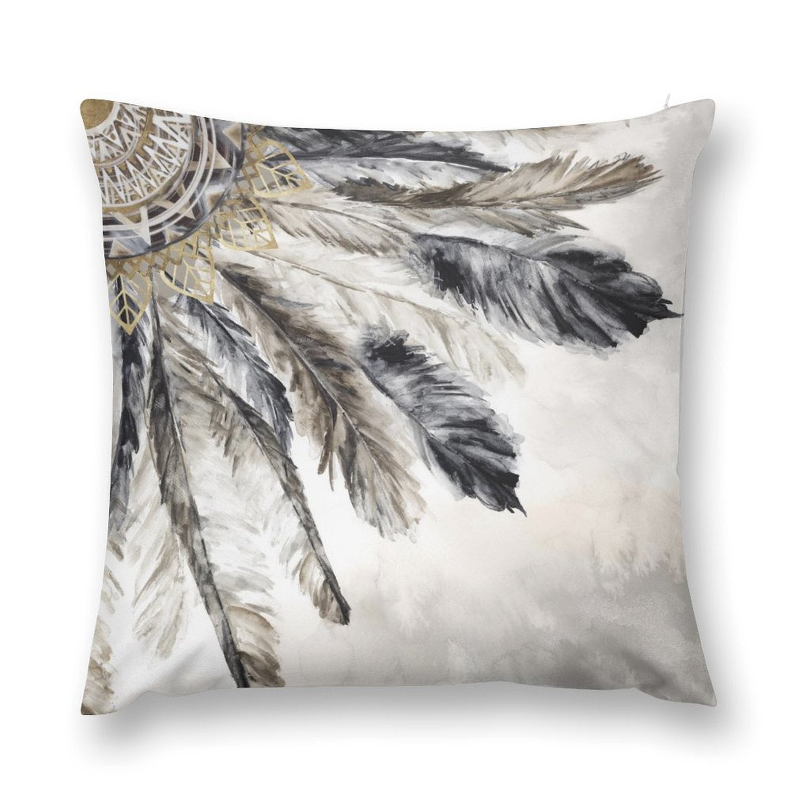 Luxury soft pillow cover with artistic feather design, perfect for sofa, couch, and living room decor.