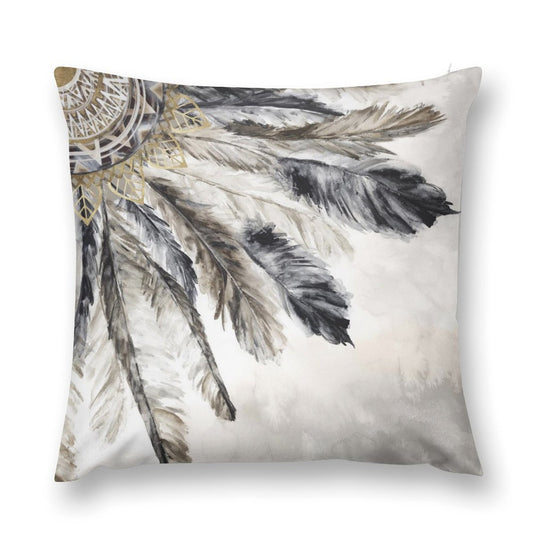 Luxury soft pillow cover with artistic feather design, perfect for sofa, couch, and living room decor.