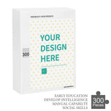 Custom Photo Wooden Puzzle box with 'YOUR DESIGN HERE' design, 300 pieces jigsaw puzzle, personalized family gift.