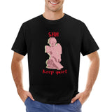 Black Men's Crew Neck T-Shirt with Pink Angel Graphic, SHH Keep Quiet print, MyArtsyGift