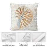 Nautilus shell pillow cover, soft plush, vintage map design, decorative for sofa, couch, living room, with invisible zippers.
