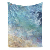 Blue ocean beach flannel blanket with wave design for sofa, couch, or bed, Made in USA