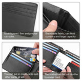Black PU leather bifold wallet with card slots and currency holder. Stylish and portable design.