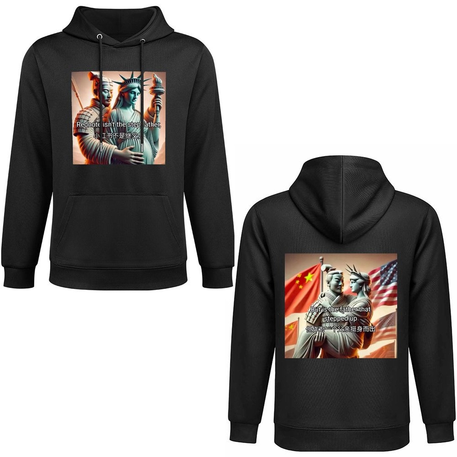 Black meme hoodie, Rednote isn't the stepfather, Statue of Liberty and warrior design, MyArtsyGift