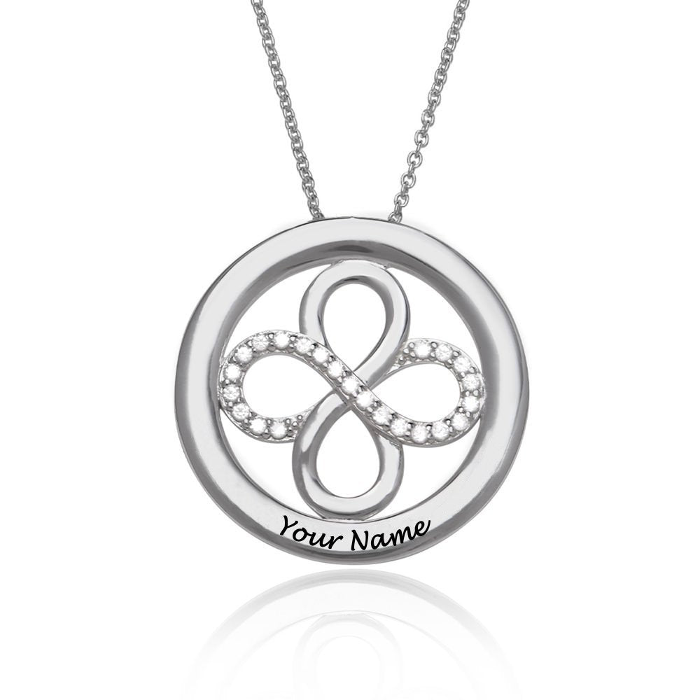 Personalized Infinite Circular Necklace Pendant in Silver, Custom Engraving 'Your Name' - MyArtsyGift