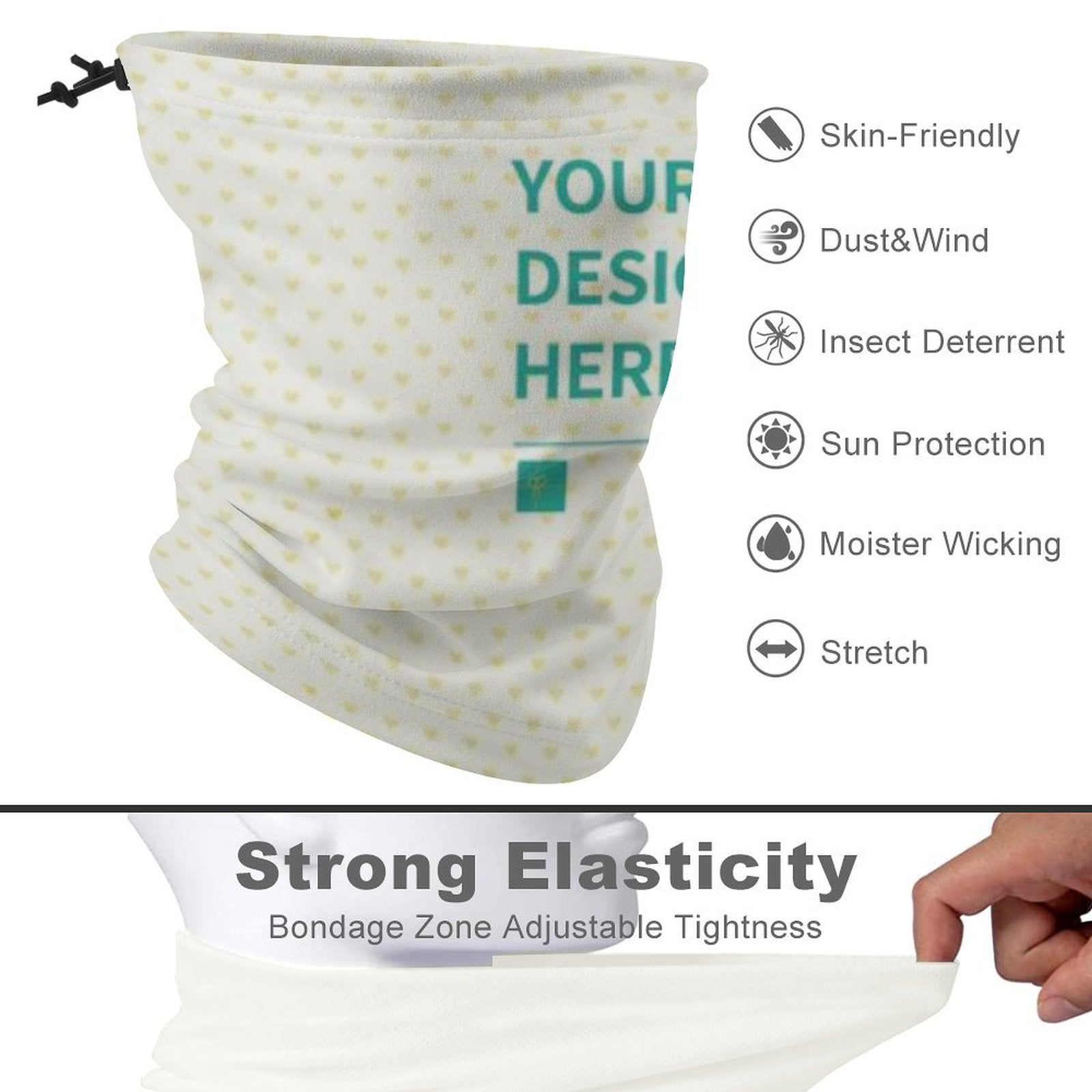 Custom Face Mask Neck Warmer with Your Design, reusable polyester bandana, offers sun, dust, and insect protection.