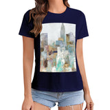 MyArtsyGift Women's navy t-shirt with abstract cityscape graphic print