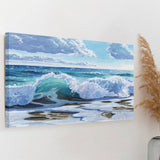 Canvas print: Ocean wave art. Blue watercolor painting for coastal wall decor, featuring the Wild Apple signature.